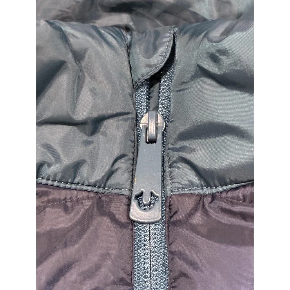 True Religion Jacket Mens Medium Blue Puffer Quilted Insulated Full Zip Logo